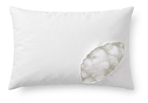 50 × 35 cm cushion insert, cut open to show the polyester fibre filling